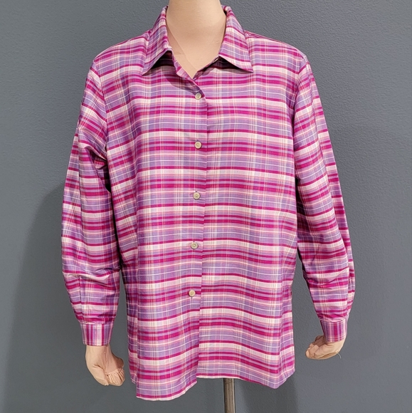 Silk Lore silk plaid blouse L - Picture 1 of 8